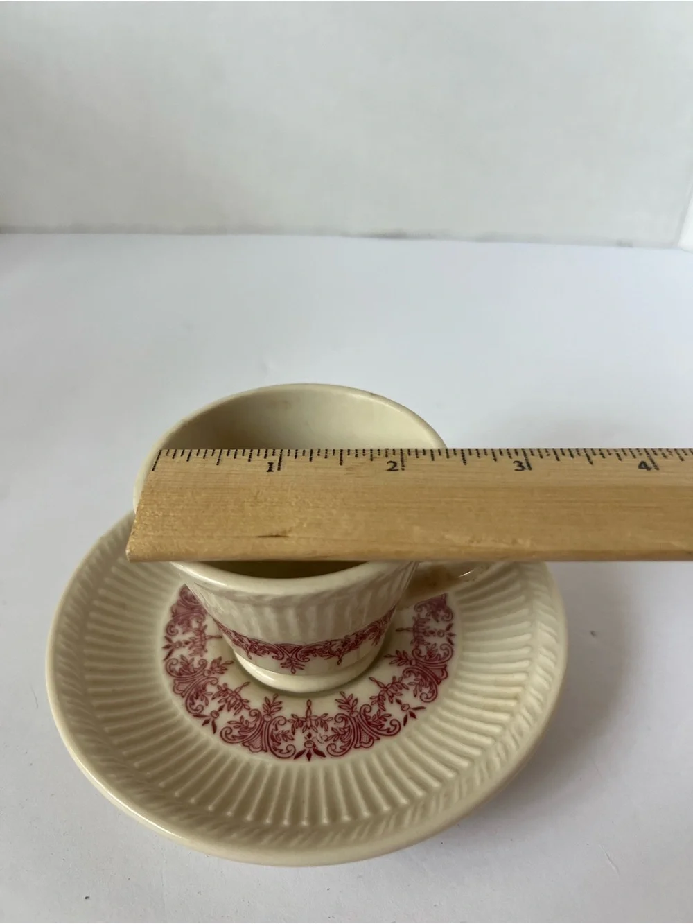Vintage Staffordshire Shenango demitasse/espresso cup & saucer 1950's red/cream